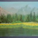 ORIGINAL pastel drawing / landscape painting, sea, nature art, blue landscape, montains