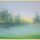 ORIGINAL pastel drawing / landscape painting, water, nature art, blue landscape, lake