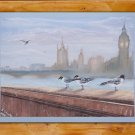 ORIGINAL Pastel Drawing. London. Thames river. Big Ben.