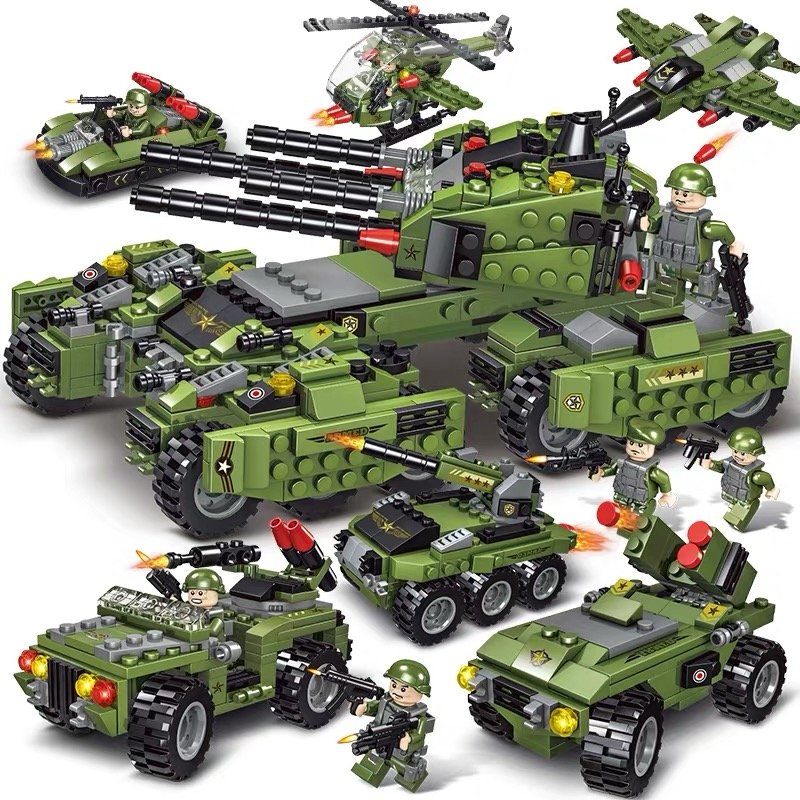 American Morden War 6 in 1 Tank Truck Cannon Jeep Helicopter Fighter Jet Building Toys