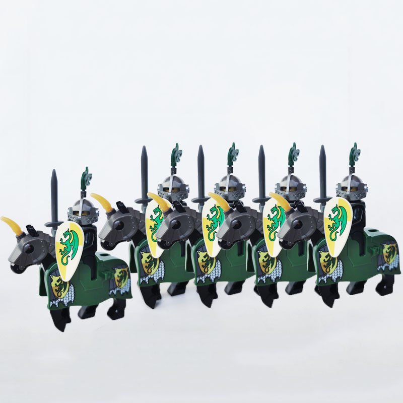 5pcs Green Dragon Knights Calvary Soldiers Roman Army Building Toy