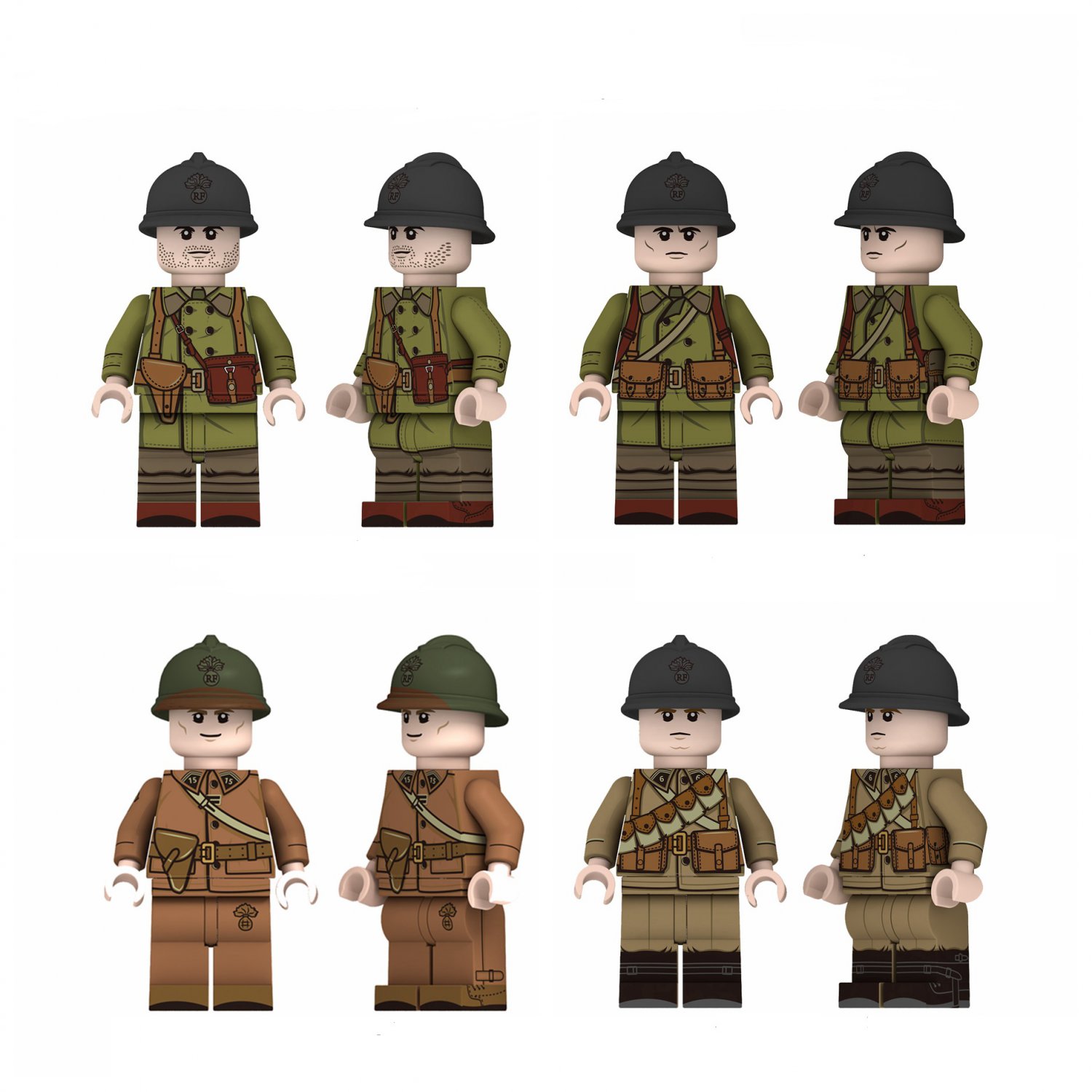 8pcs WW2 French Army Soldiers Custom Military Building Toy