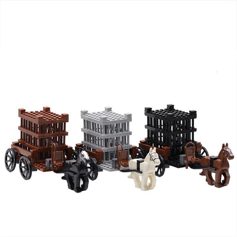 3 Sets Roman Medieval Castle Prison Wagon Building Toys