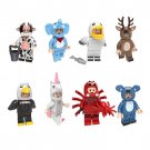 8pcs Animal Suit Unicorn Kaola Penguin Cow Deer Elephant Minifgures