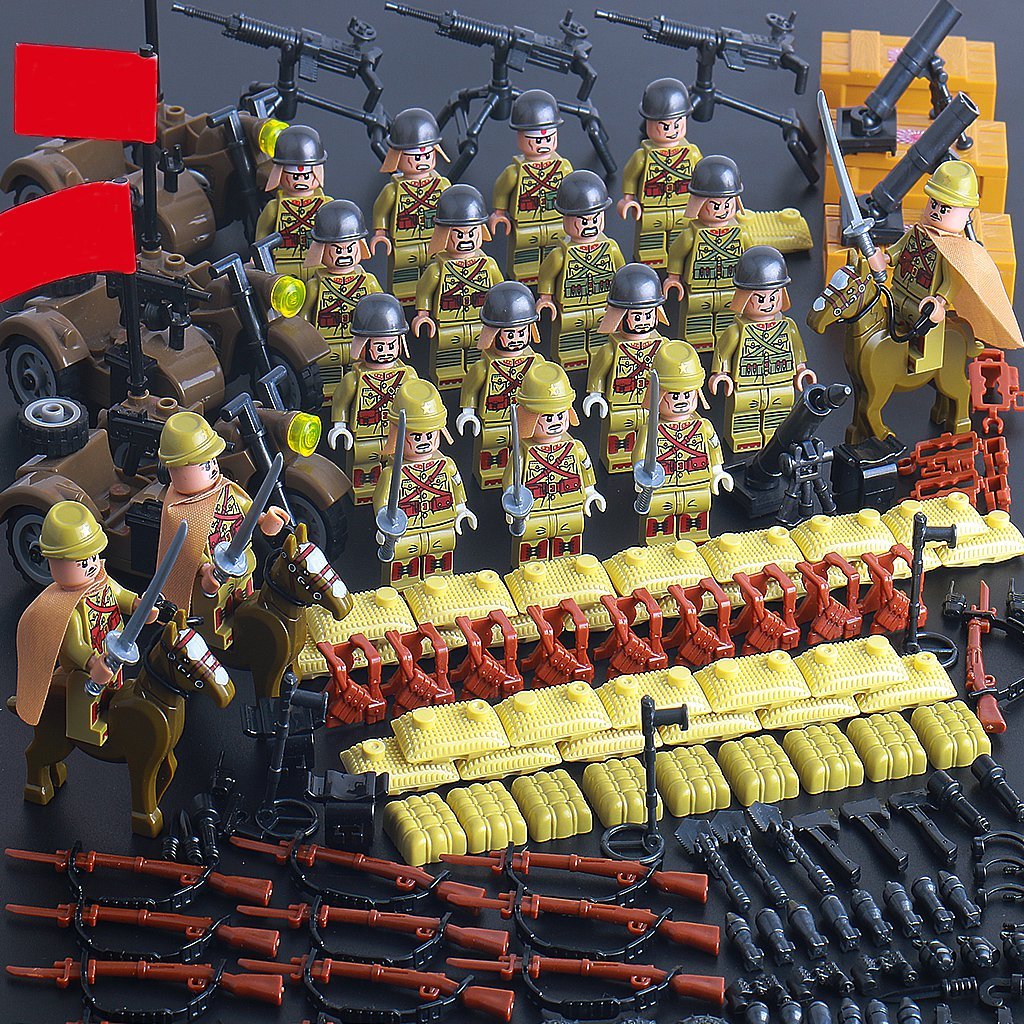 18pcs WW2 Japanese Soldiers Weapons Motorbike Machine Guns Toys