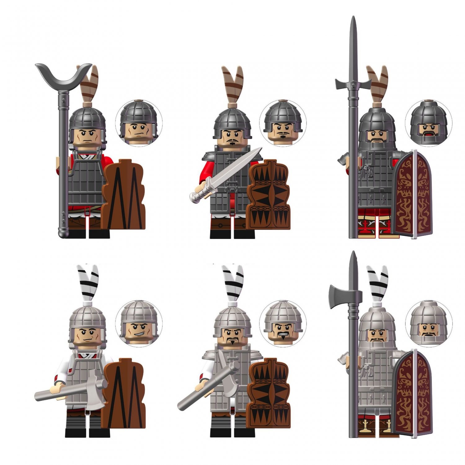 6pcs Han Dynasty Emperor Warriors Minifigures Chinese Army  Soldiers