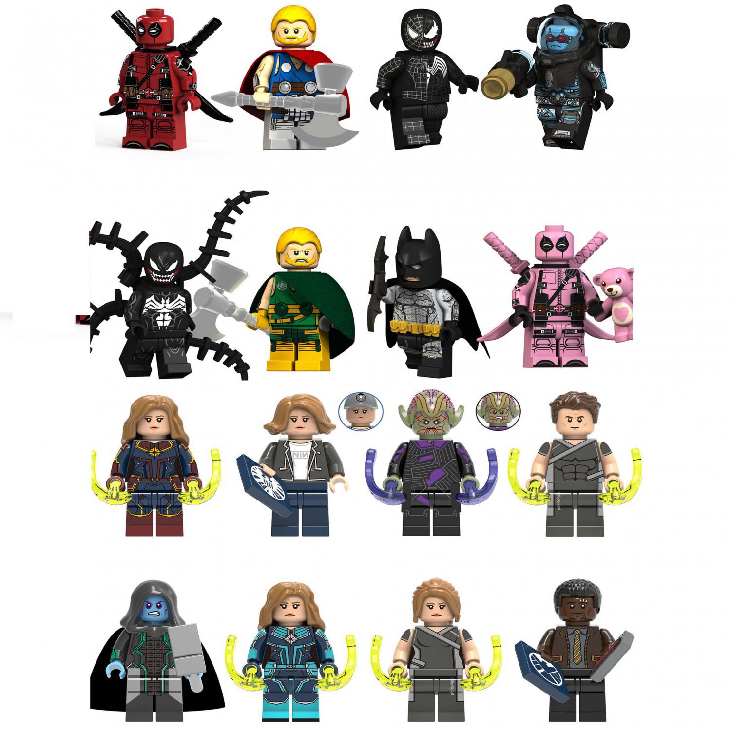 16pcs Venom Deadpool and Captain Marvel Minifigures Lego Compatible Avengers Sets