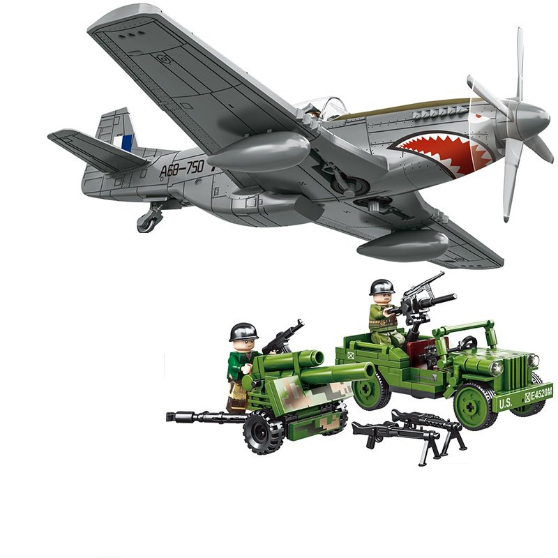 America P-51 Mustang Fighter Jeep Minifigures Fit Lego WW2 European Battlefield Sets
