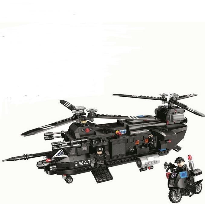 S.W.A.T. CH-47 Helicopter Police Minifigures Fit Lego City Sets