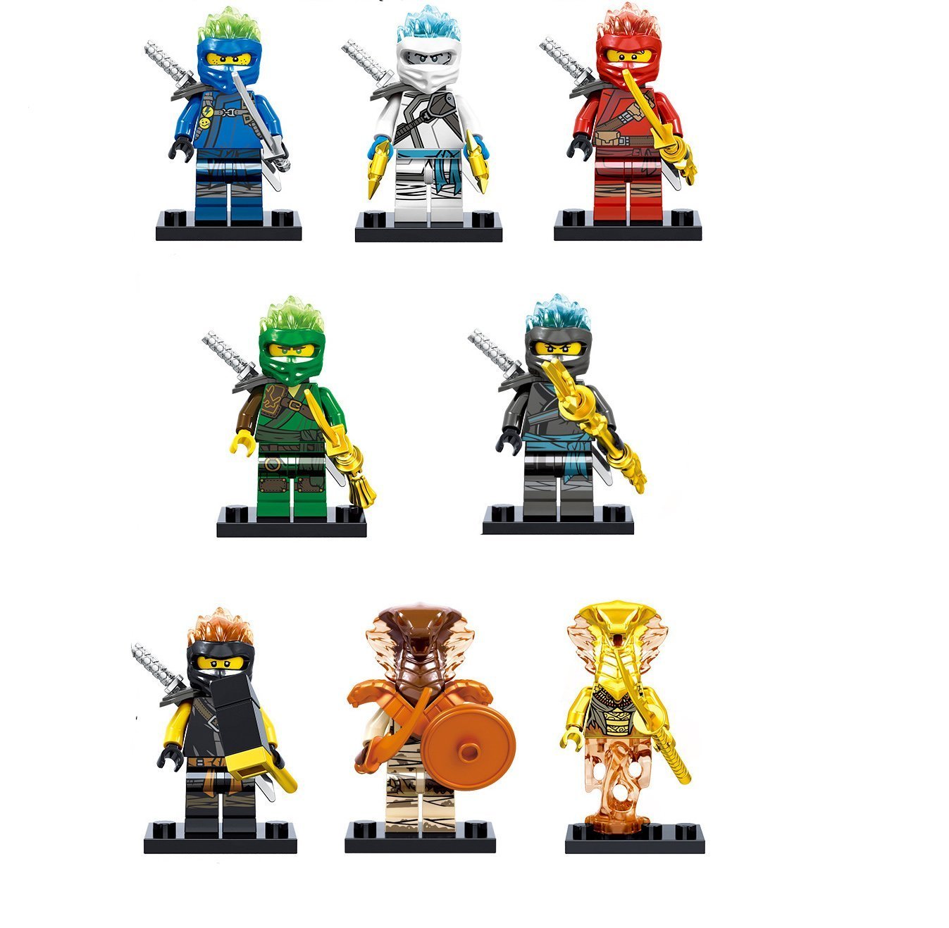 Gold Pyro Snake Nya Cole Brown Minifigures Fit Lego Ninjago Season 11 Sets