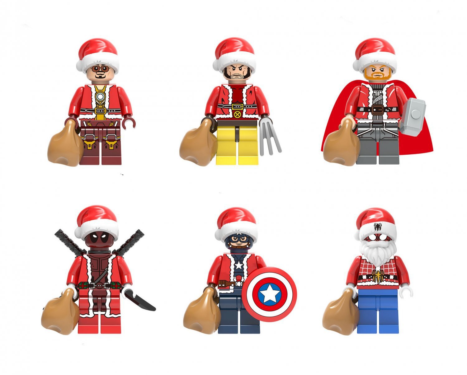 Santa Claus suit Thor Deadpool Iron Man Minifigures Fit Lego Christmas Sets