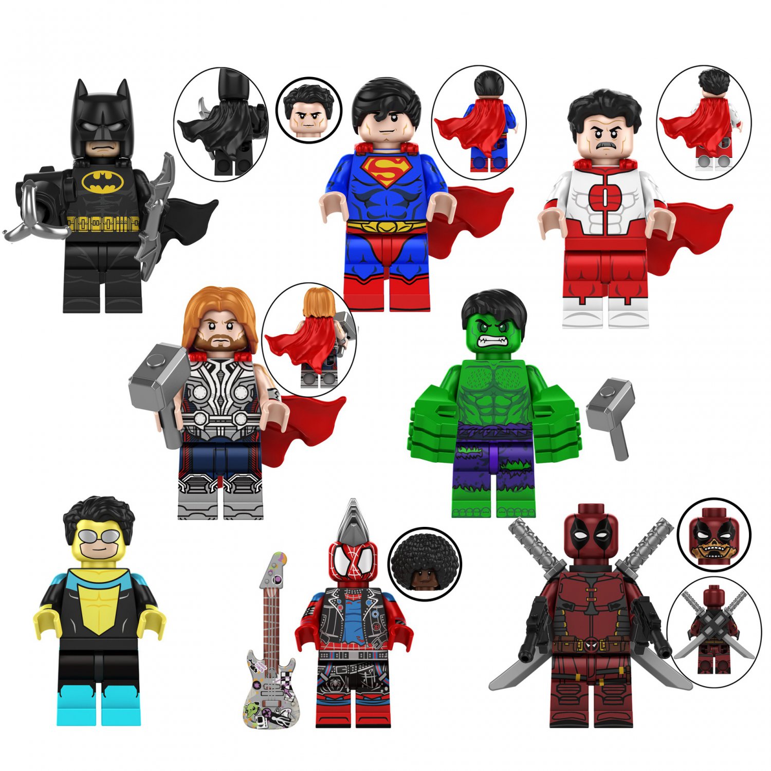 Superman Onmi-Man Thor Punk Spider-Man Minifigures Fit Lego America Superhero Sets