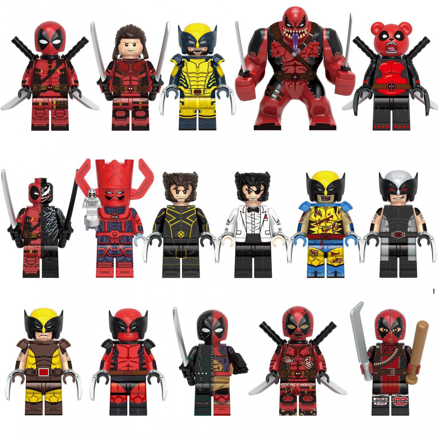 16pcs Deadpool and Wolverine Minifigures Fit Lego 2024 Movie Sets