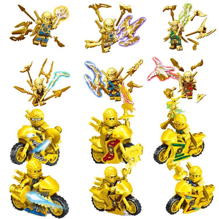 12 Heavy Golden Ninjago Motorcycle Minifigures Fit Lego Ninjago Sets