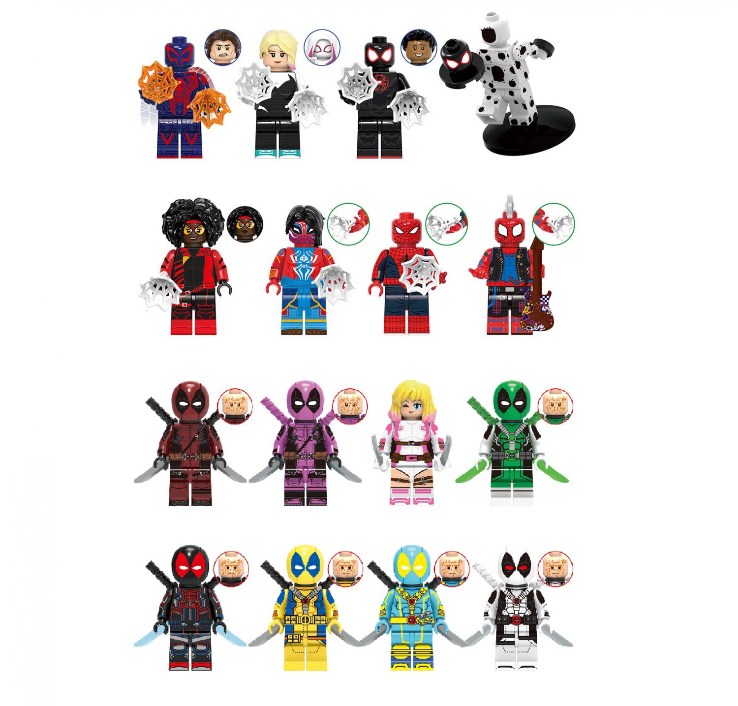 Spider-Man Into the Spider-Verse and Deadpool Minifigures Fit Lego Superhero Movie Sets