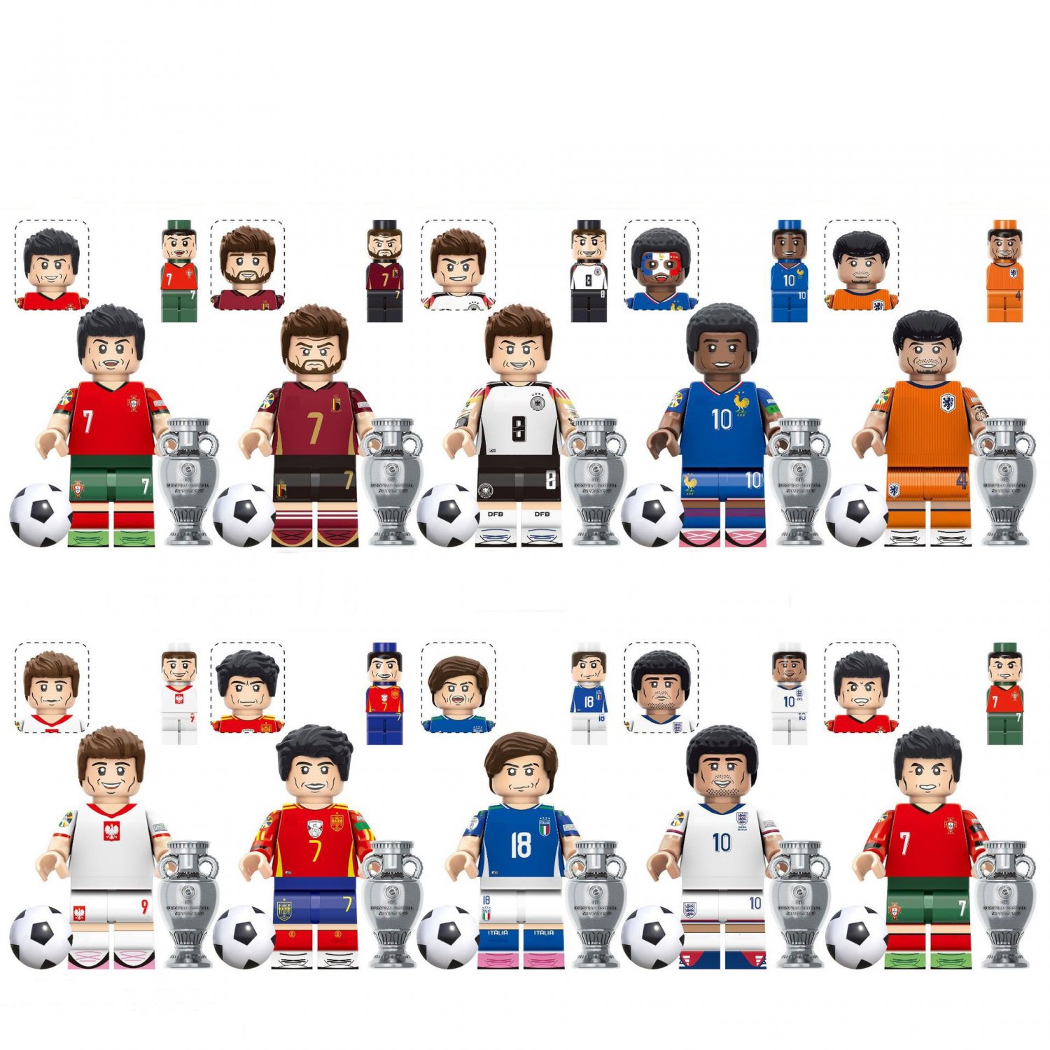 Virgil van Dijk Ronaldo Morata Lewandowski Minifigures Fit Lego National Football Team Sets