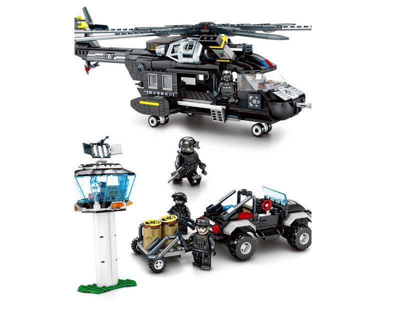 S.W.A.T. Police Transport Helicopter Minifigures Fit Lego City Police Sets