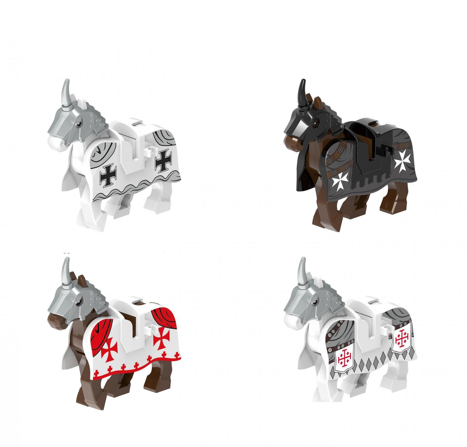4pcs Medieval Knight Heavy War Horse Minifigures