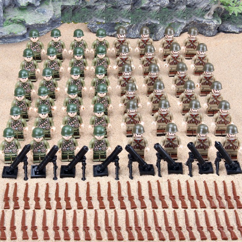 WW2 USSR Army and America Army Minifigures Military Soldier 48pcs