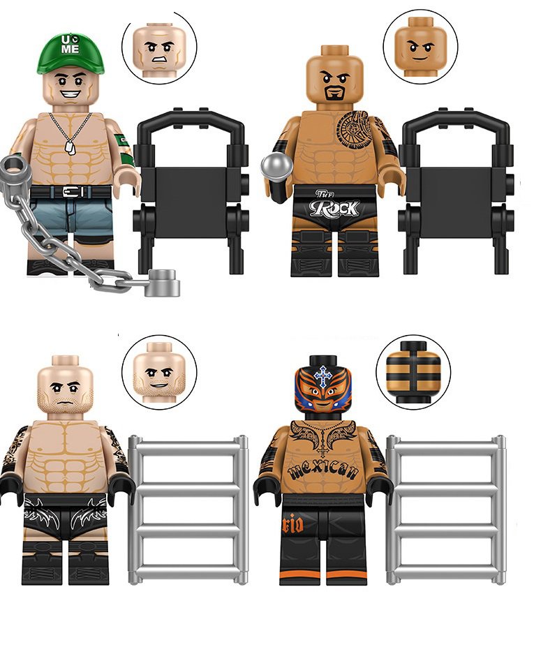 The Rock John Cena Randy Orton Tey Mysterio Minifigures Wrestler Sets