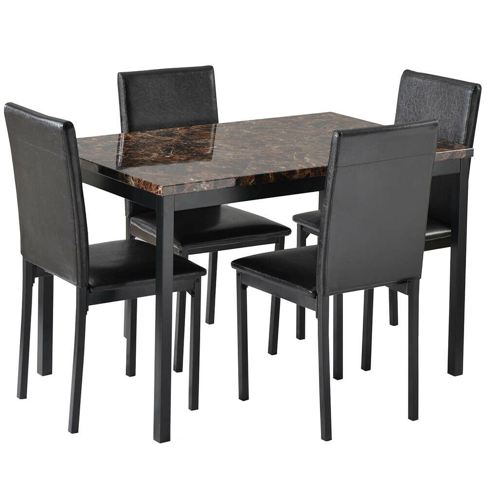 5 Piece Kitchen Dining Set Table and 4 PU leather Chairs Breakfast Furniture