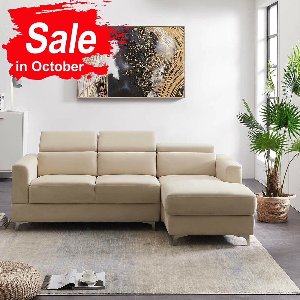 Reversible Sectional Sofa Couch Covers For L Shape Beige Velvet Relax Lounge