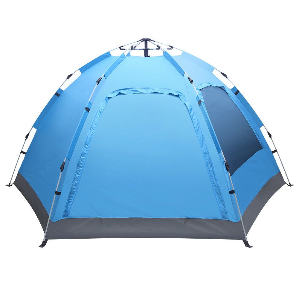 Automatic Tent with Double doors & Windows Stable Hiking Camping Blue Hydraulic
