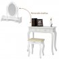 Vanity Makeup Dressing Table Set w/Stool 4 Drawer&Mirror Jewelry Wood Desk Home