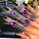 Purple Rhinestone Vintage Style Ring Set