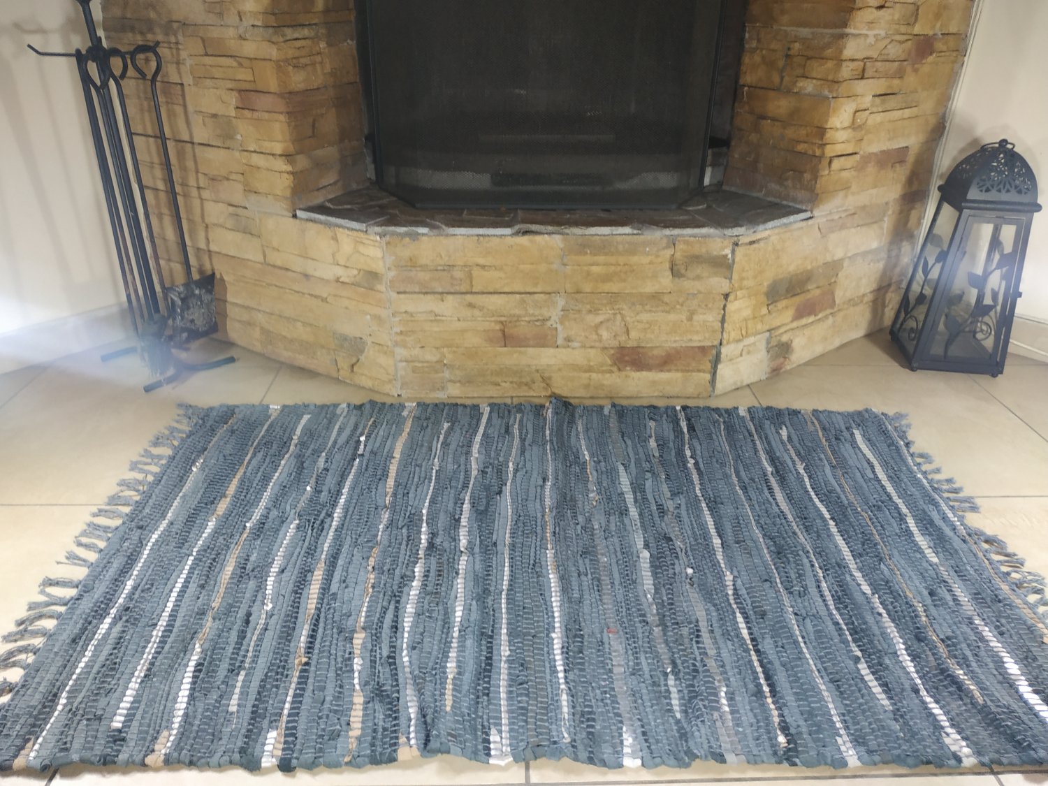 Rustic Fireproof Fireplace Carpet Shiny Gray Hearth Fire Resistant Mat Rug