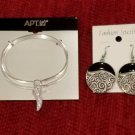 NEW Black/Silver Round - Hook Earrings & New Silver Apt. 9 Bracelet Charm