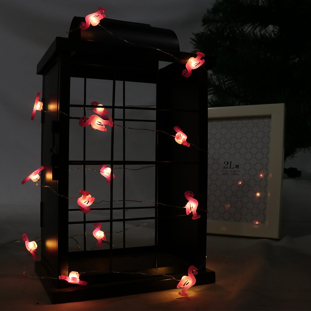 20 LED Pink Flamingo String Lights Indoor Outdoor LED String Lights Battery Operated Fairy Lights
