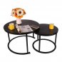 Nesting Table Set of 2 Accent Coffee Table with Faux Marble Wooden Top and Black Metal Frame