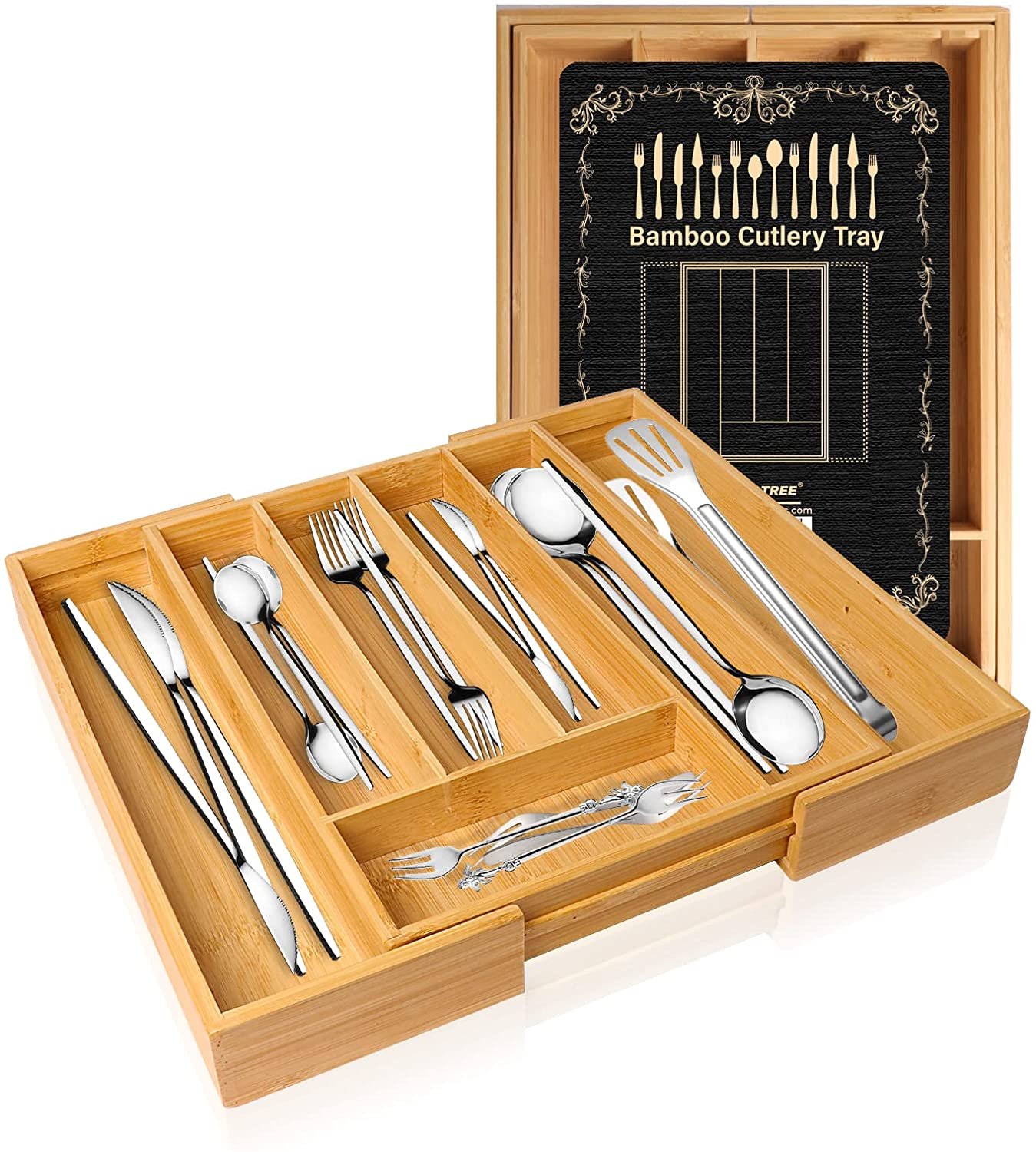 Bigtree Bamboo Utensil Drawer Organizer Silverware Organizer With Grooved Drawer Dividers