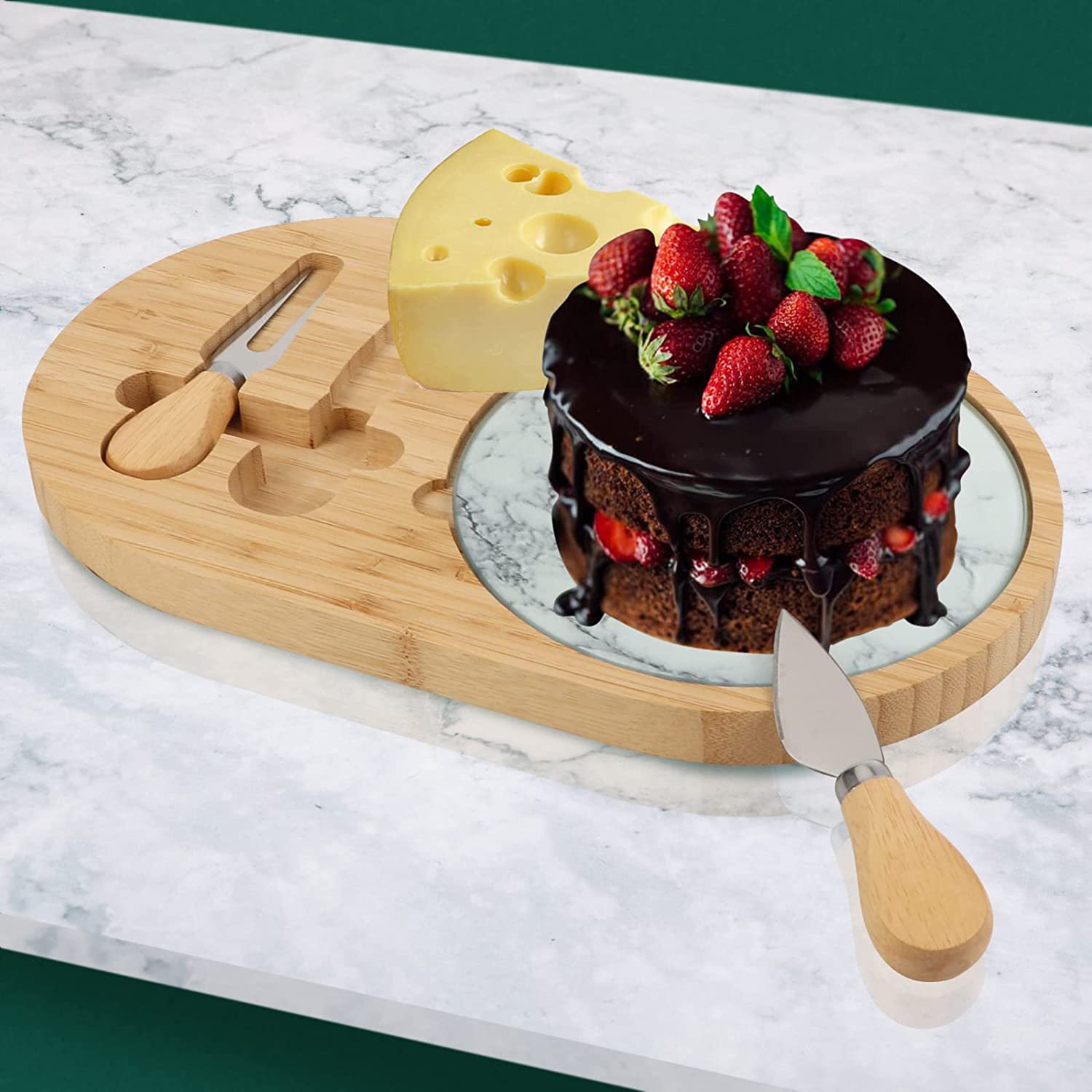 BIGTREE Bamboo Cheese Board and Knife Set