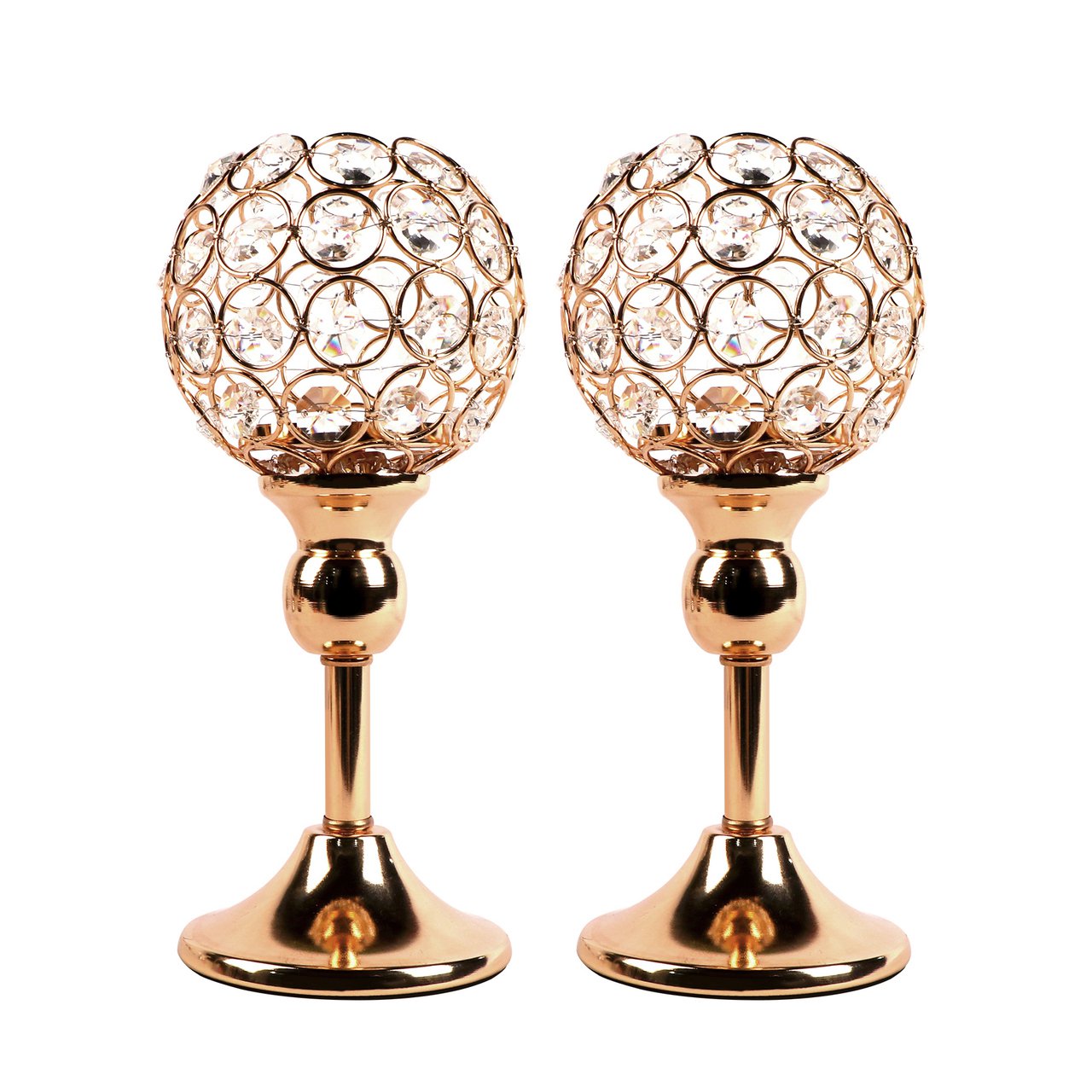 BIGTREE Crystal Sphere Candle Holder Set Of 2 For Anniversary Celebration Gold 11.8"