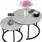 BIGTREE Modern Nesting Coffee Table Set of 2,Waterproof Faux Marble Wood Top & Metal Frame