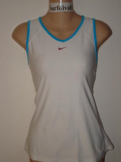 Nwt L NIKE DRI-FIT Border Tank Top Shirt New Tennis Large White Blue