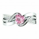 Pretty Heart Shaped Pink Sapphire Rings For Women Silver Anniversary Ring Size 6