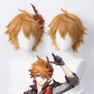Genshin Impact Tartaglia Cosplay Wig Short Straight Brown Heat Resistant Synthetic Hair
