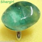 Fun Fashion Natural Polished Rich Green Fluorite Gemstone Bead Ring SP