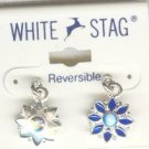 White Stag Reversable Blue Rhinestone Flower Earrings