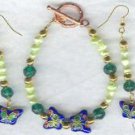 Butterfly FW Pearl Cloisonne Bracelet Earring Set