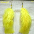 1 PR Longer Fluffy Bright Yellow Feather Crystal Earrings Gold Plate