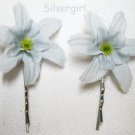 1 Pair Dusty Blue Silk Flower Bobby Pins