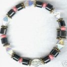 Hematite Gemstone Pink Clear Glass Bracelet