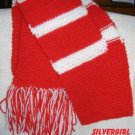 7" x 62" Long Hand Knit Red White Scarf