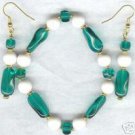 Twirly Whirly Glass Green White Bracelet Earring Set