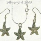 Silver Plate Star Fish Pendant Necklace & Earrings