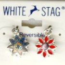White Stag Reversable Red Rhinestone Flower Earrings